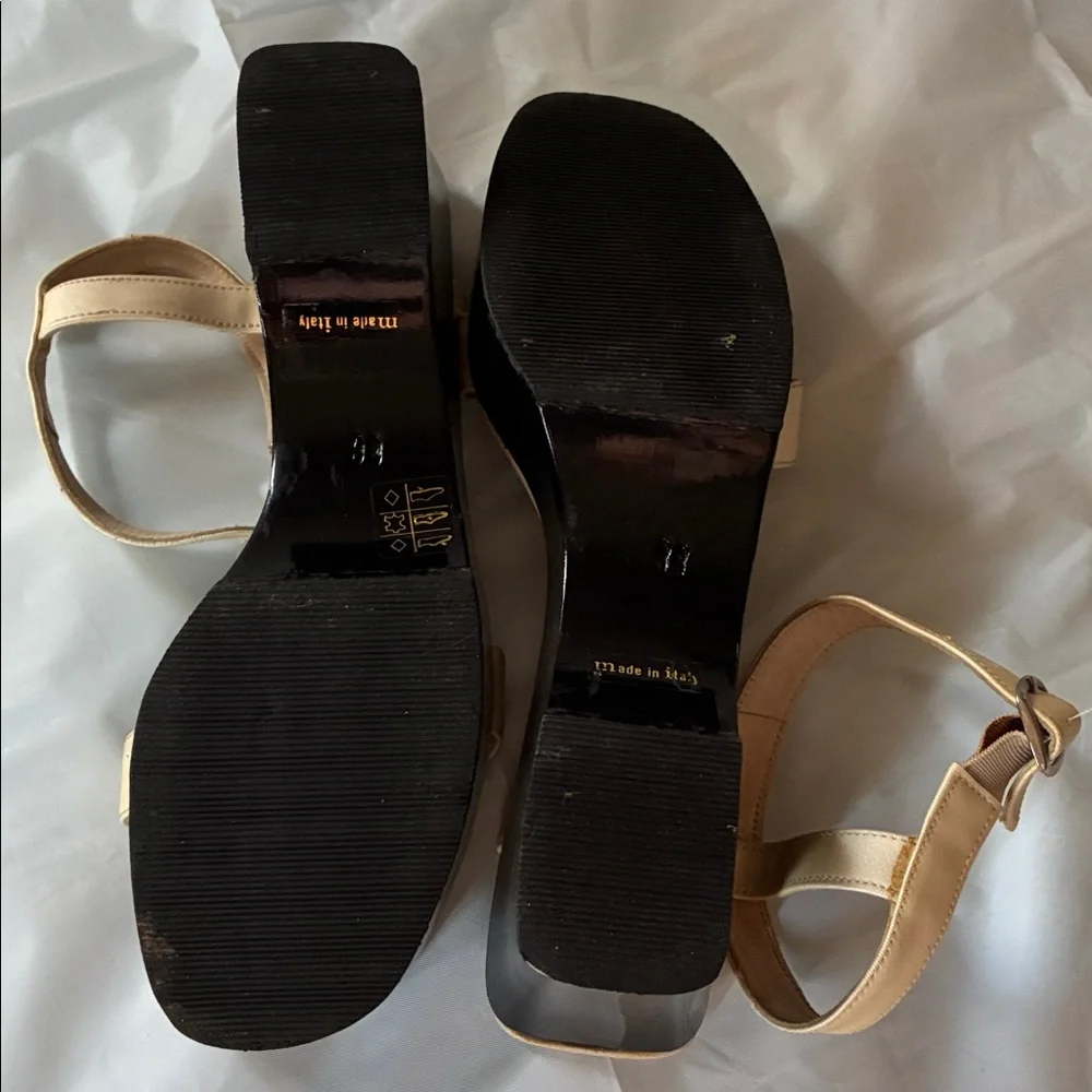 Vintage Gianni Versace Black & Cream Chunky Platform Wedge Sandals 90s Y2K